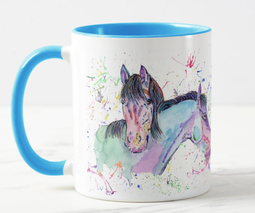 Horses Horse Farm Animals Watercolour Rainbow Art Coloured Mug Cup