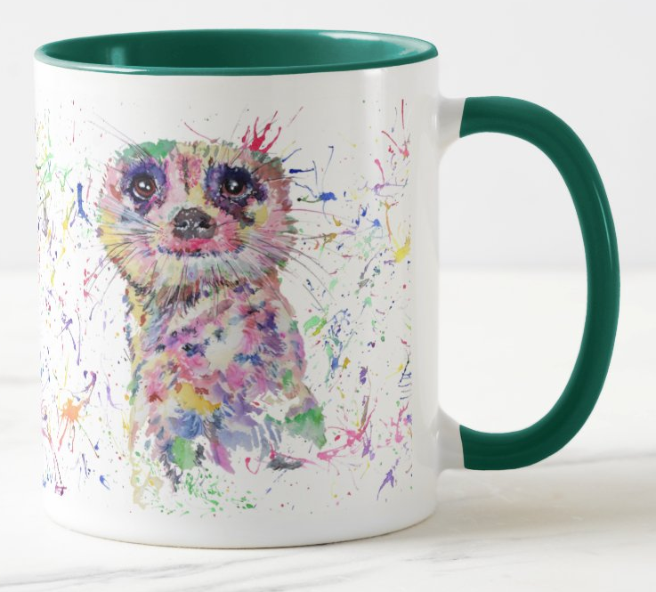 Meerkat Dessert Wildlife Animals Watercolour Rainbow Art Coloured Mug Cup