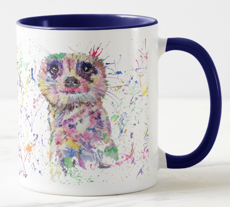 Meerkat Dessert Wildlife Animals Watercolour Rainbow Art Coloured Mug Cup