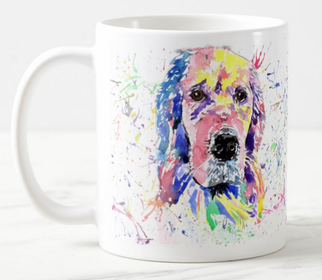 Golden Retriever Dog Pet Animals Watercolour Rainbow Art Coloured Mug Cup