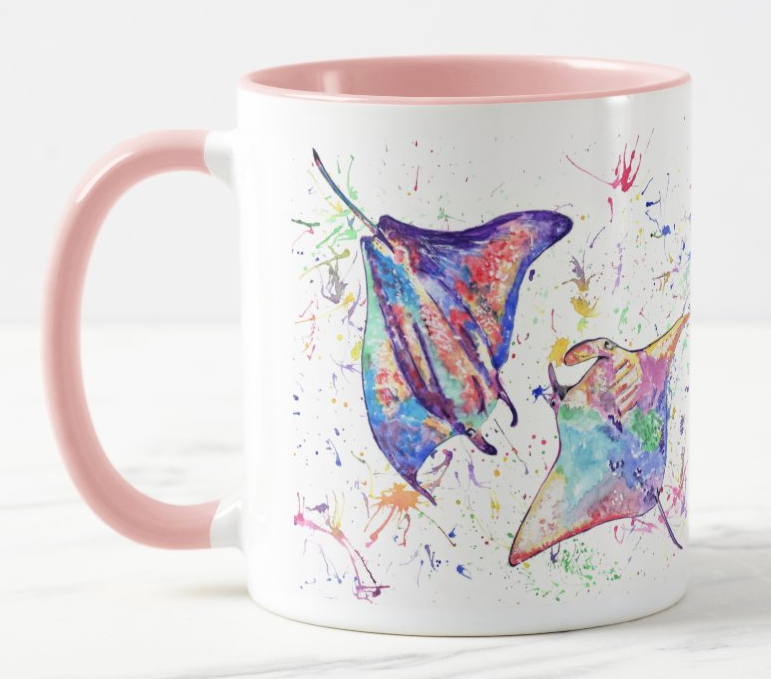 Manta Rays Ray Fish Animals Watercolour Rainbow Art Coloured Mug Cup