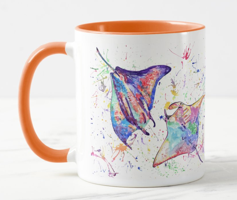 Manta Rays Ray Fish Animals Watercolour Rainbow Art Coloured Mug Cup