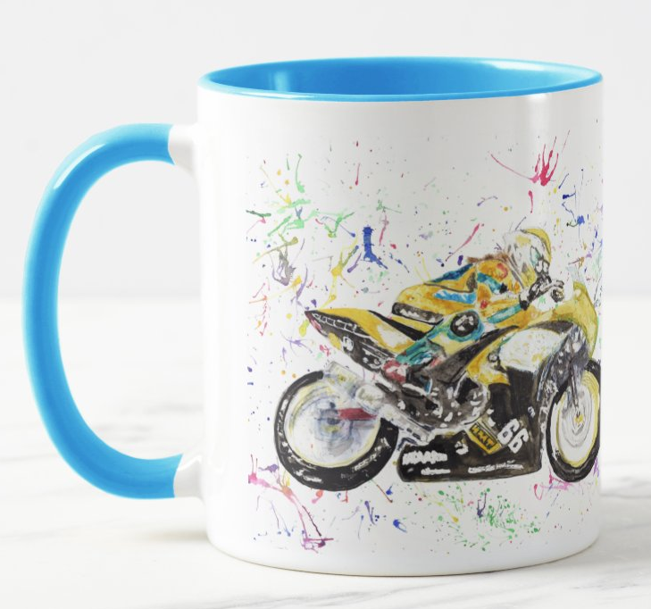 Motorbike Motocycle Watercolour Rainbow Art Coloured Mug Cup