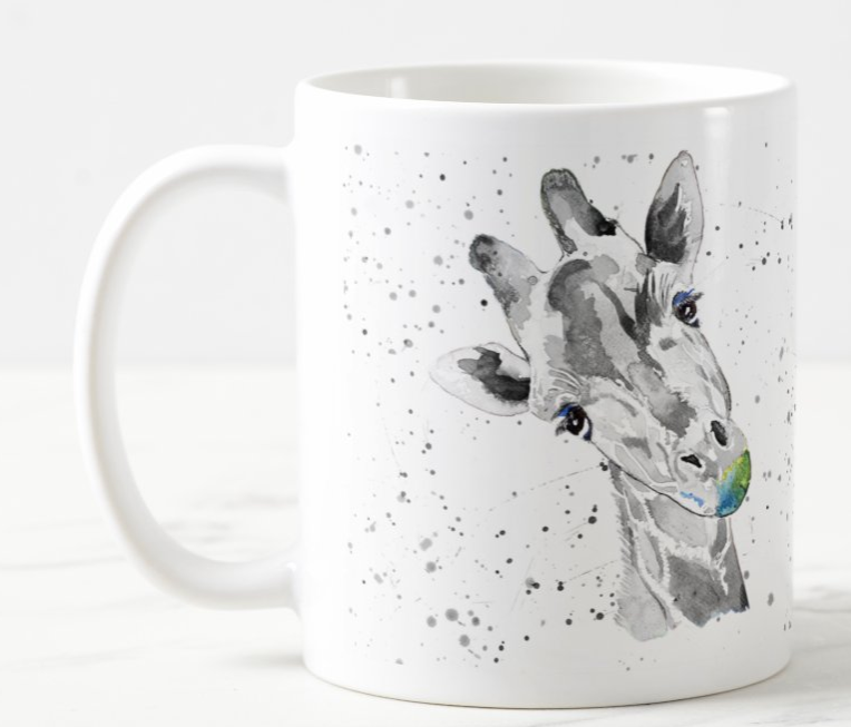 Giraffe Black and White safari Animal Watercolour Rainbow Art Coloured Mug Cup