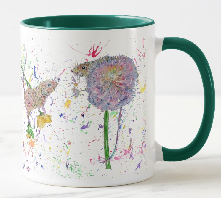 Mouse Mice Flowers Harvest Wildlife Animals Watercolour Rainbow Art Coloured Mug Cup