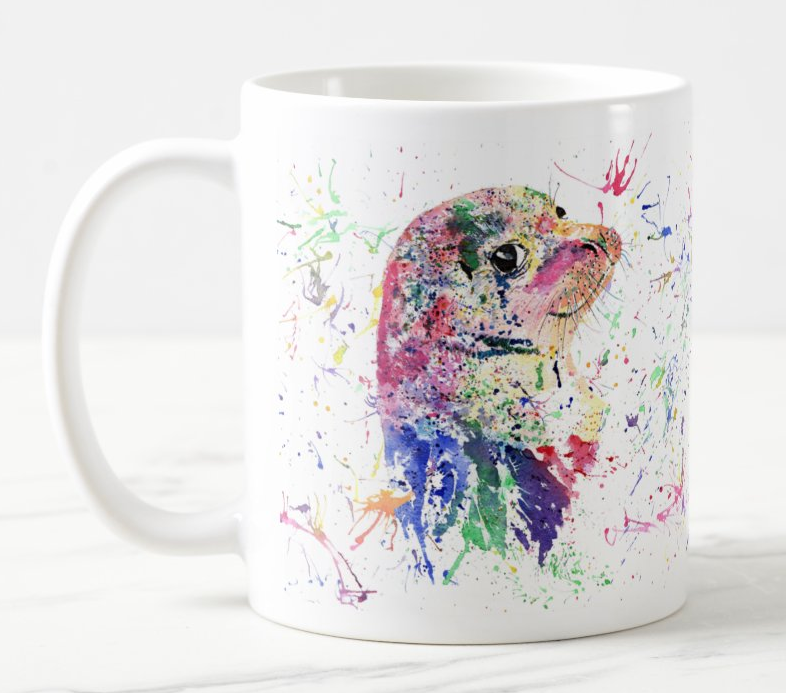 Seal Sea Creature animals Watercolour Rainbow Art Coloured Mug Cup