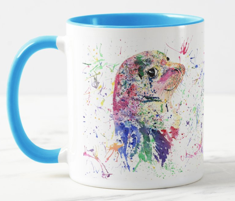 Seal Sea Creature animals Watercolour Rainbow Art Coloured Mug Cup