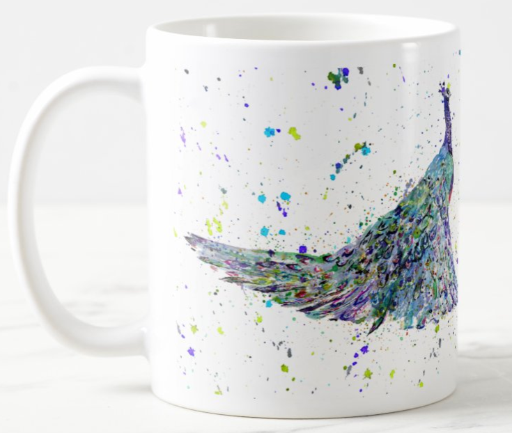 Peacock Bird Animals Watercolour Rainbow Art Coloured Mug Cup