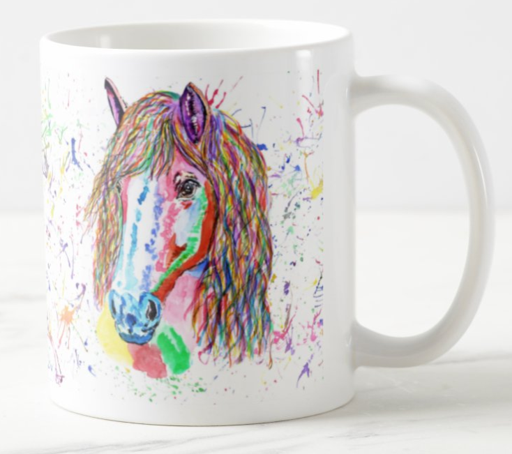 Horse Farm Animals Watercolour Rainbow Art Coloured Mug Cup
