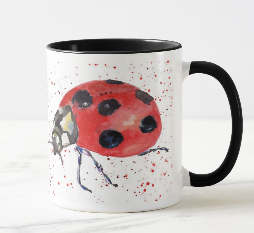 Ladybird Ladybug insect animals Watercolour Rainbow Art Coloured Mug Cup