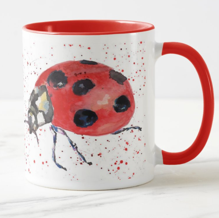 Ladybird Ladybug insect animals Watercolour Rainbow Art Coloured Mug Cup