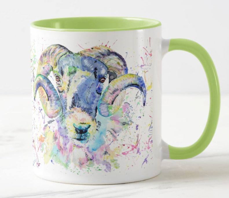 Ram Goat Farm Animals Watercolour Rainbow Art Coloured Mug Cup