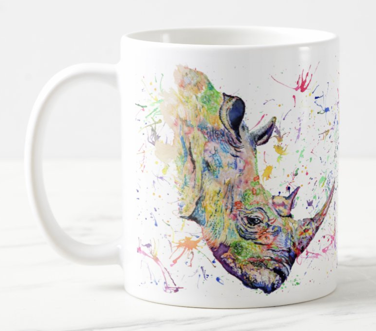 Rhino Wild Animals Watercolour Rainbow Art Coloured Mug Cup
