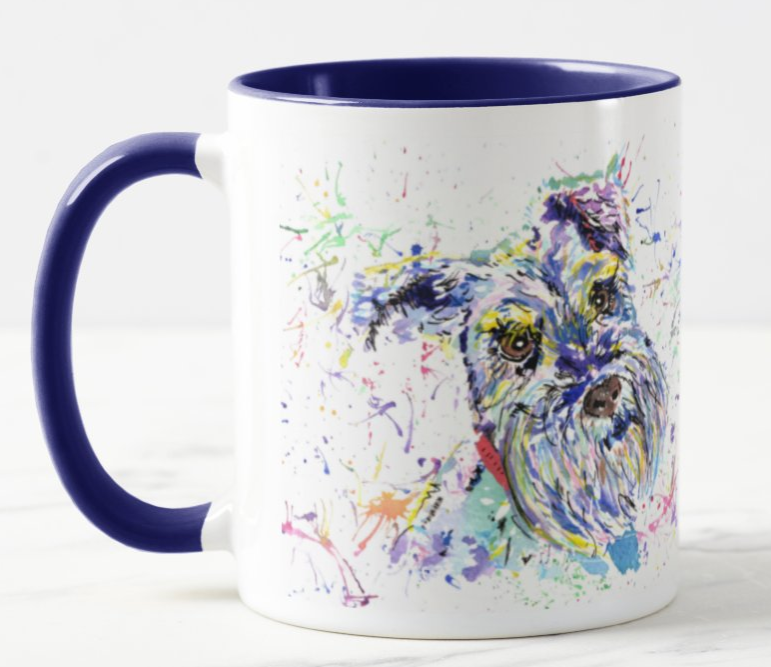 Schnauzer Terrier Dog Pet Animals Watercolour Rainbow Art Coloured Mug Cup