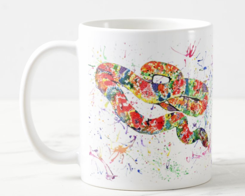 Snake Corn Pet animals Watercolour Rainbow Art Coloured Mug Cup
