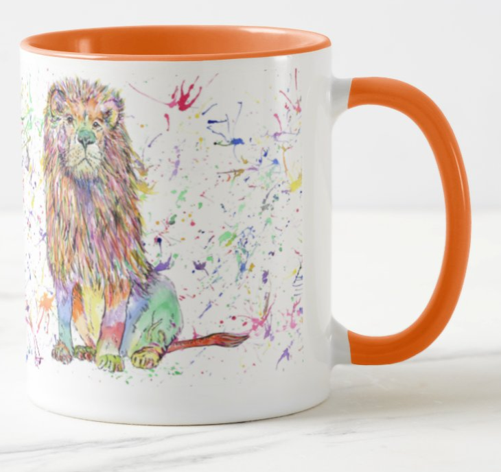 Lion Big Cat Safari Animals Watercolour Art Coloured Mug Cup