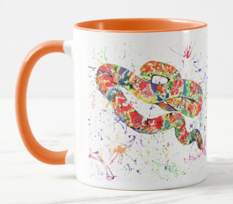 Snake Corn Pet animals Watercolour Rainbow Art Coloured Mug Cup