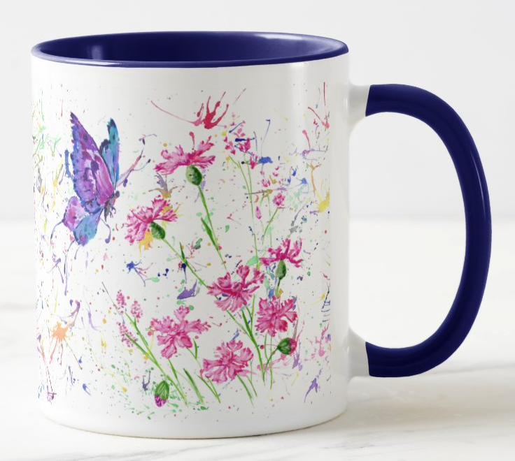Butterfly flowers Butterflies insect Wildlife Animals Watercolour Rainbow Art Coloured Mug Cup