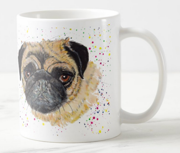Pug Hand painted Chinese Dog Pet Animals Rainbow Art Coloured Mug Cup