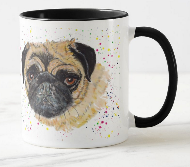 Pug Hand painted Chinese Dog Pet Animals Rainbow Art Coloured Mug Cup