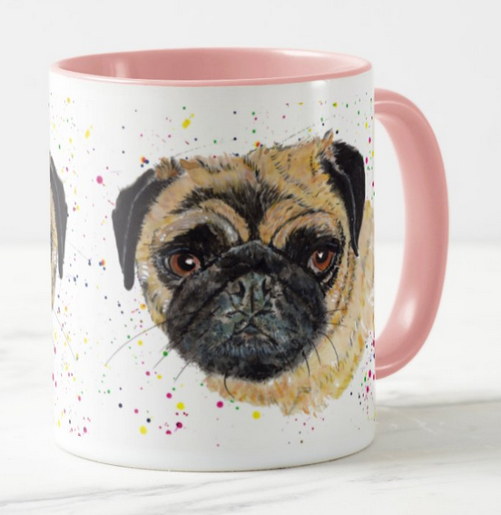 Pug Hand painted Chinese Dog Pet Animals Rainbow Art Coloured Mug Cup