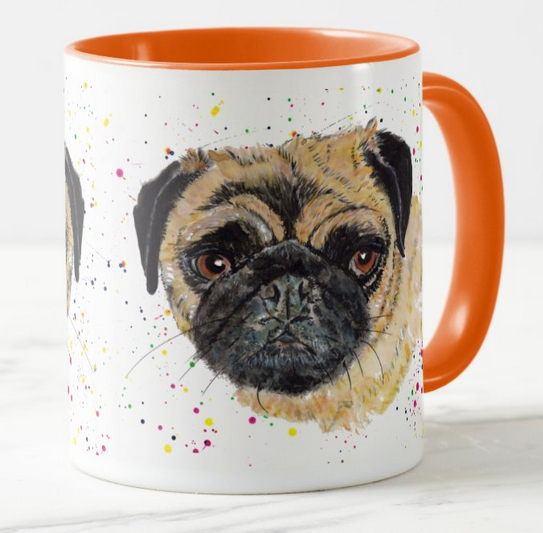 Pug Hand painted Chinese Dog Pet Animals Rainbow Art Coloured Mug Cup