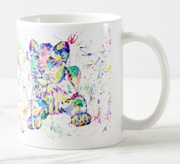 Lion Cub Big Cat Safari Animals Watercolour Art Coloured Mug Cup