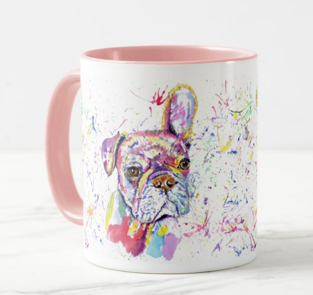 French Bulldog Pup Frenchie Dog Pet Animals Watercolour Rainbow Art Coloured Mug Cup