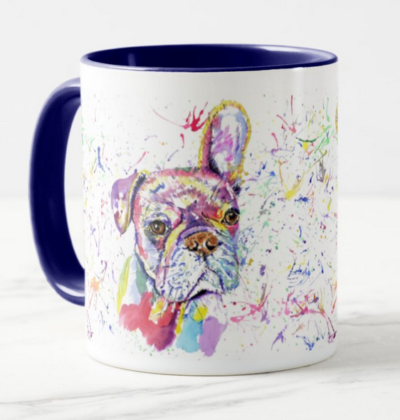 French Bulldog Pup Frenchie Dog Pet Animals Watercolour Rainbow Art Coloured Mug Cup