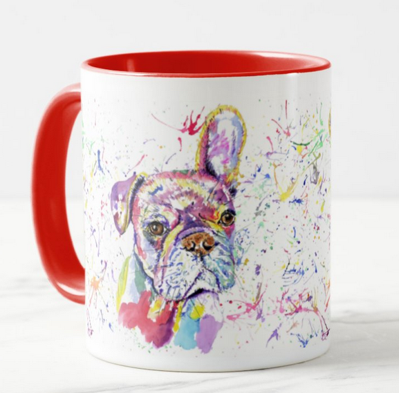 French Bulldog Pup Frenchie Dog Pet Animals Watercolour Rainbow Art Coloured Mug Cup