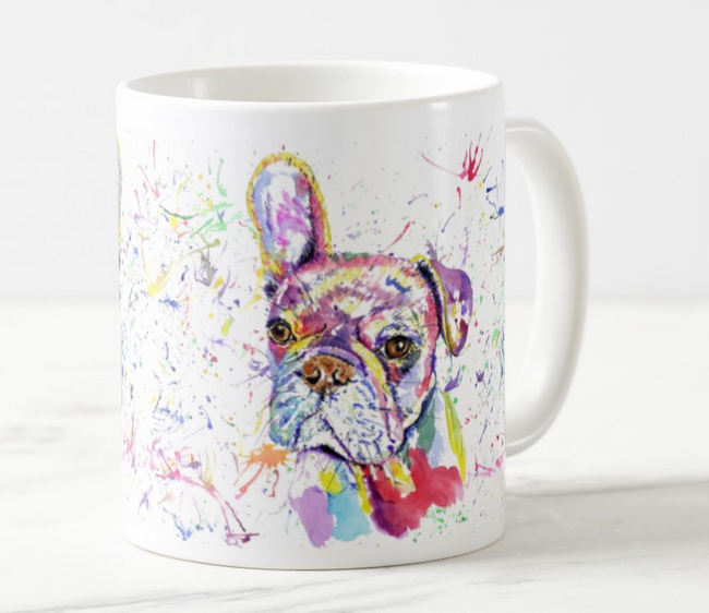 French Bulldog Pup Frenchie Dog Pet Animals Watercolour Rainbow Art Coloured Mug Cup