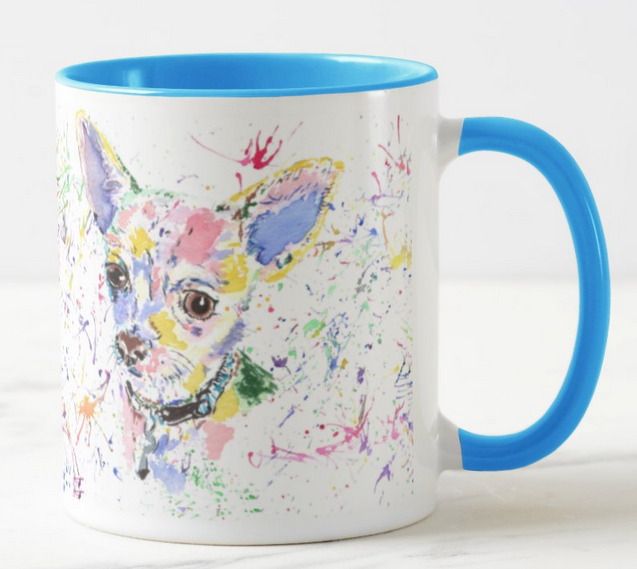 Chihuahua Short Hair Dog Pet Animals Watercolour Rainbow Art Coloured Mug Cup