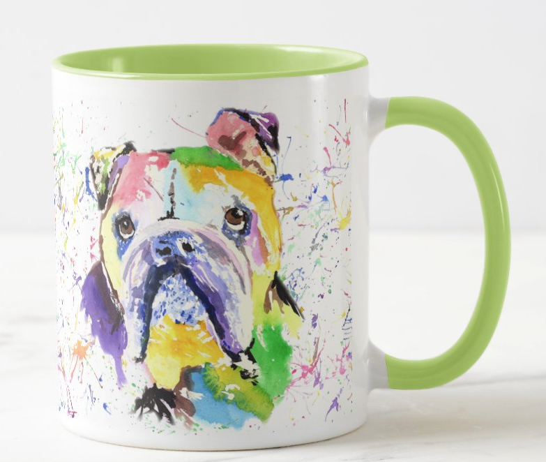 Bully British Bulldog Dog Pet Animals Watercolour Rainbow Art Coloured Mug Cup