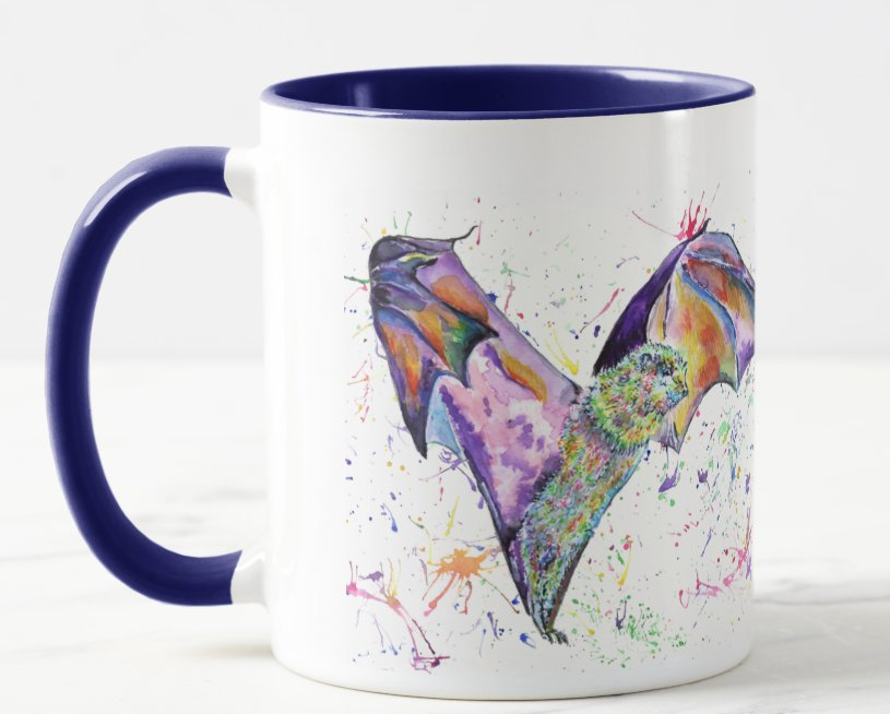 Bat Night Animal Watercolour Rainbow Art Coloured Mug Cup