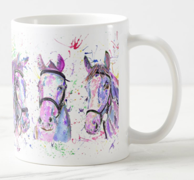 Horses 3 Horse Farm Animals Watercolour Rainbow Art Coloured Mug Cup
