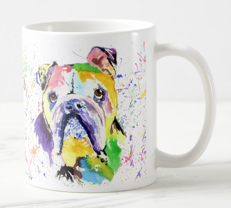 Bully British Bulldog Dog Pet Animals Watercolour Rainbow Art Coloured Mug Cup