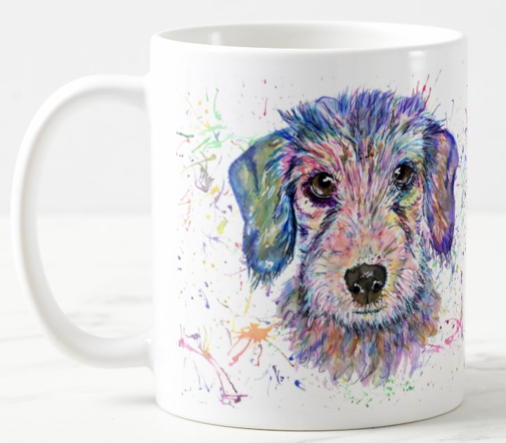 Dachshund Wire haired Sausage Wierner Dog Pet Animals Watercolour Rainbow Art Coloured Mug Cup