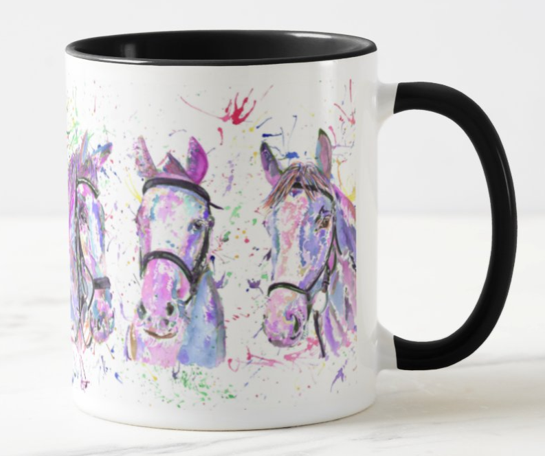 Horses 3 Horse Farm Animals Watercolour Rainbow Art Coloured Mug Cup