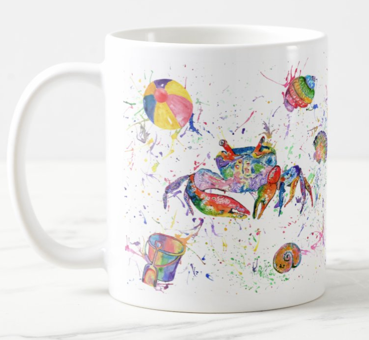 Crab Seafront Beach Animals Watercolour Rainbow Art Coloured Mug Cup