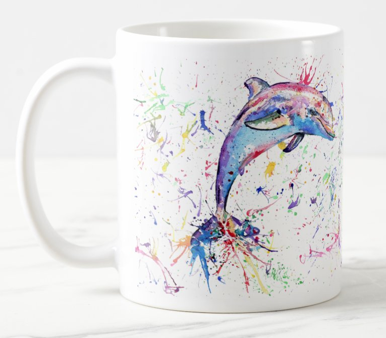 Dolphin Animals Watercolour Rainbow Art Coloured Mug Cup