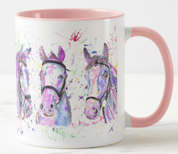 Horses 3 Horse Farm Animals Watercolour Rainbow Art Coloured Mug Cup