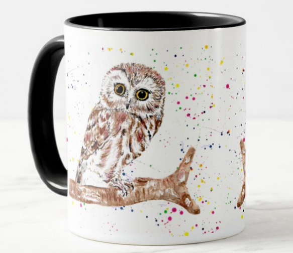 Owl Bird Animal Watercolour Art Coloured Mug Cup