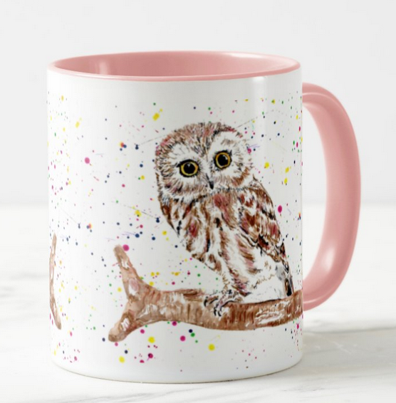 Owl Bird Animal Watercolour Art Coloured Mug Cup