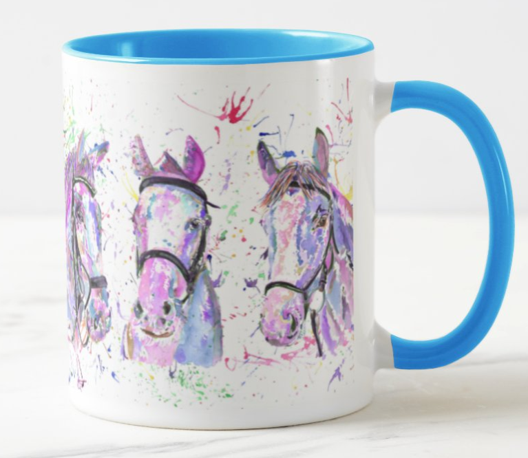 Horses 3 Horse Farm Animals Watercolour Rainbow Art Coloured Mug Cup
