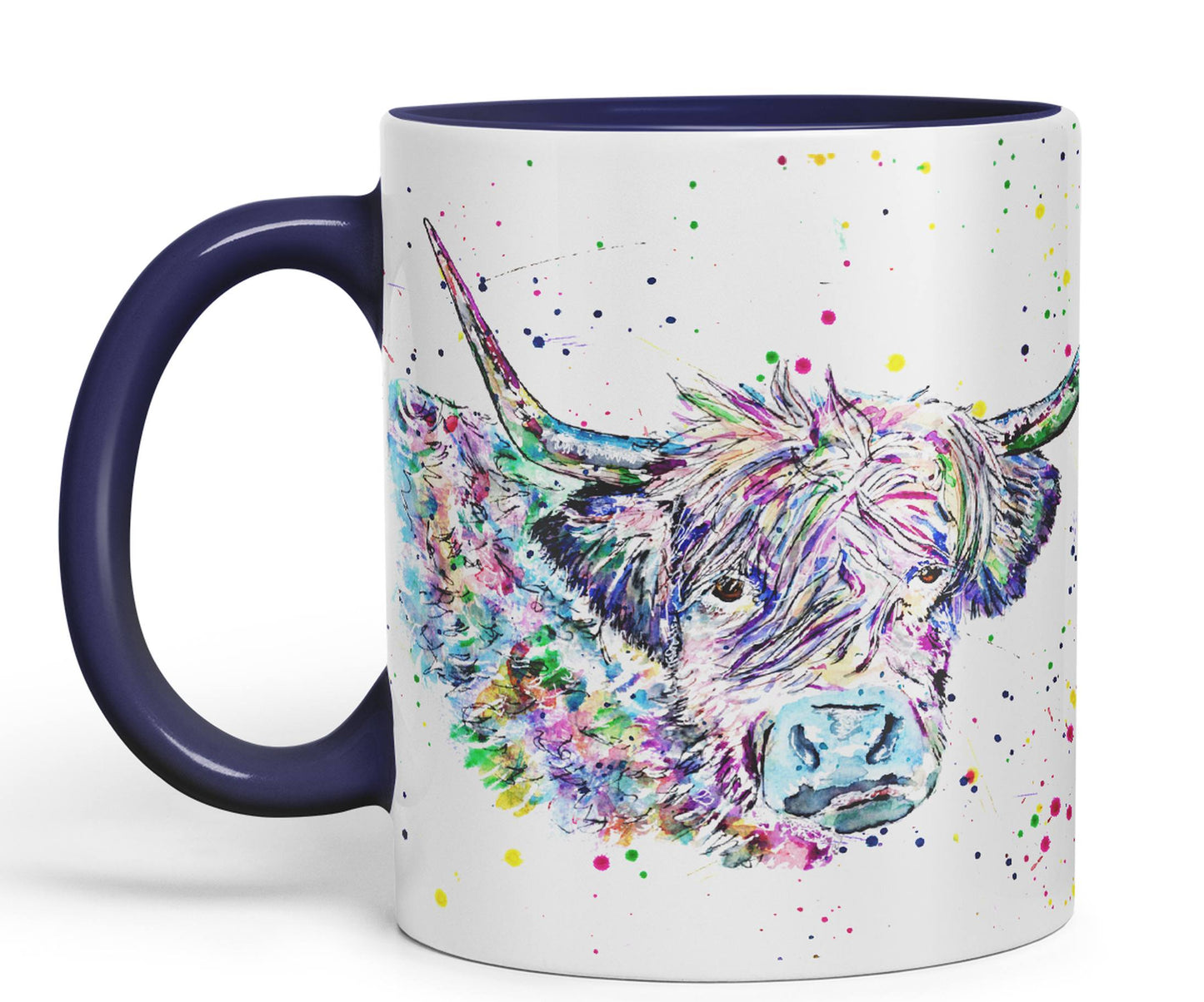 Highland Cow Scottish Farm Animal Watercolour Rainbow Art Coloured Mug Cup new design