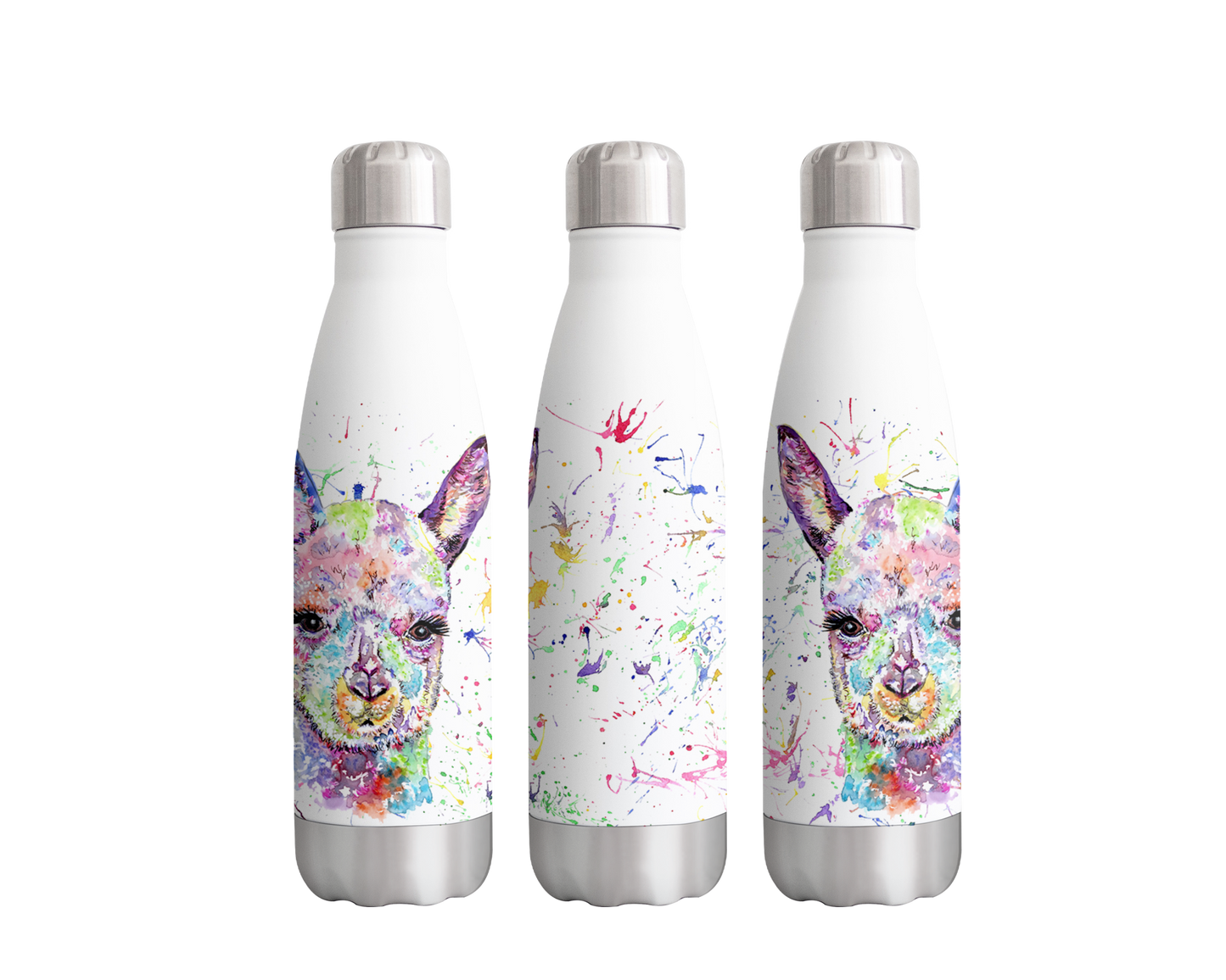Alapca Llama farm Animals Watercolour Rainbow Art Bottle 500ml