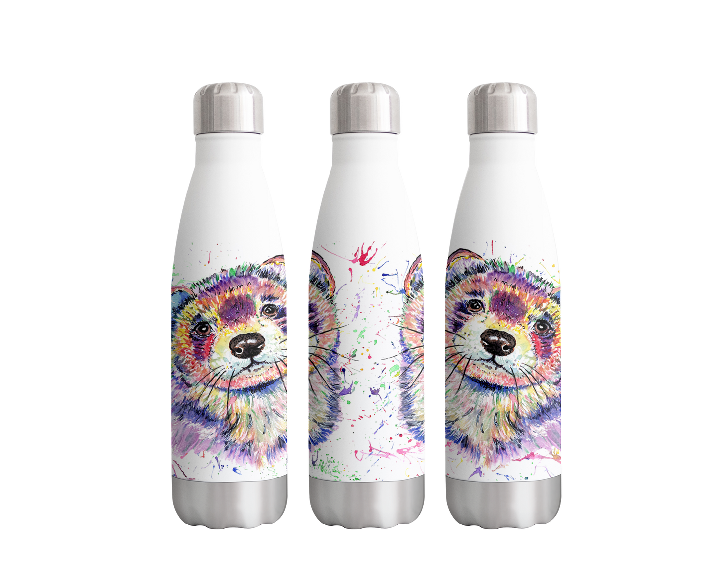 Ferret Pet Animals Watercolour Rainbow Art Bottle 500ml