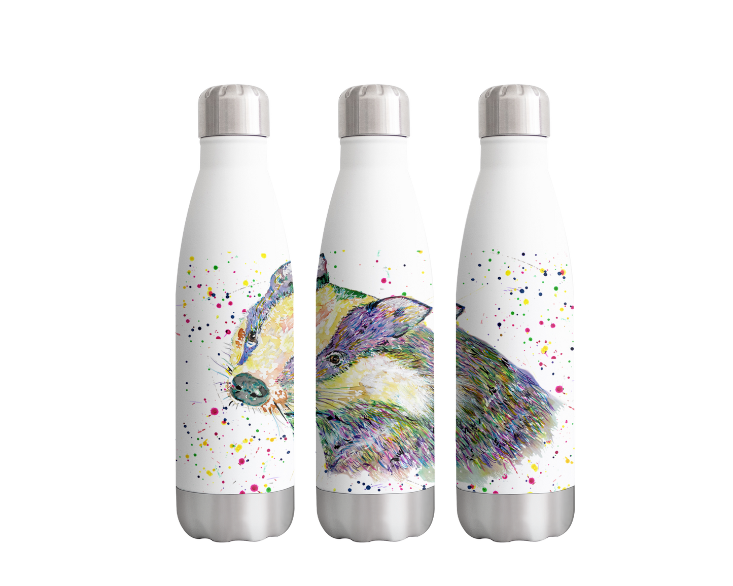 Badger Wildlife Animals Watercolour Rainbow Art Bottle 500ml