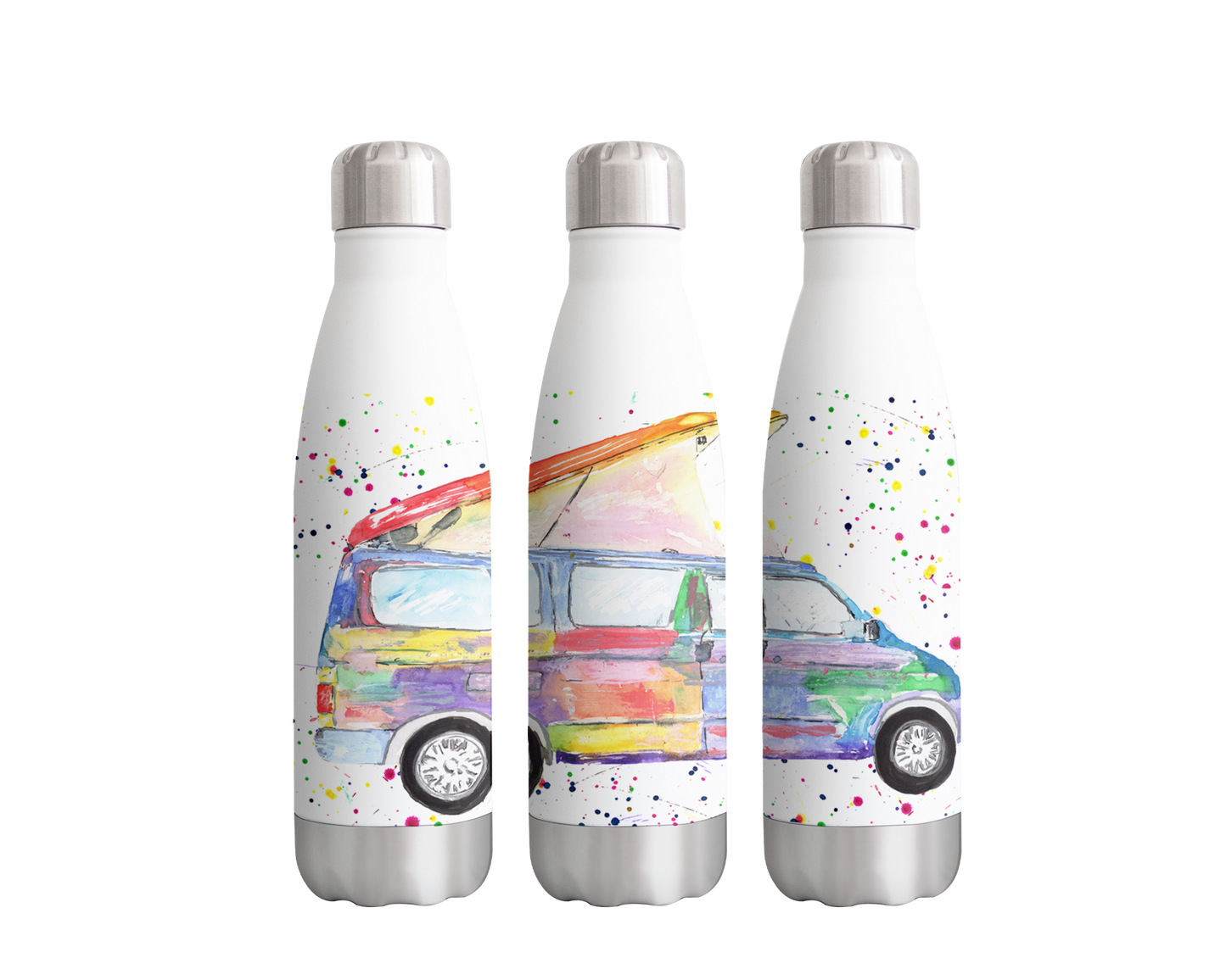 Campervan Bongo Camping Camper Car Watercolour Rainbow Art Bottle 500ml