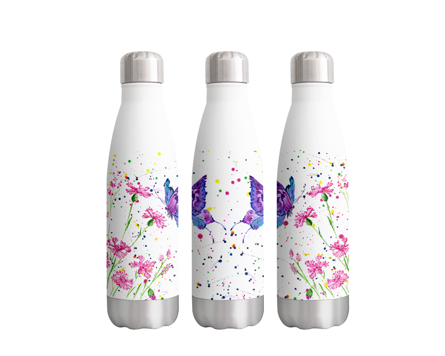 Butterfly flowers Butterflies insect Wildlife Animals Watercolour Rainbow Art Bottle 500ml
